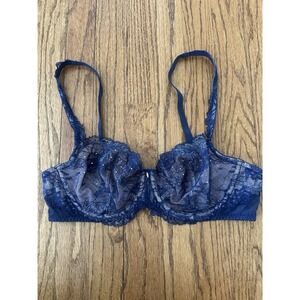 VTG Y2K Victorias Secret Embroidered Lace Unlined Demi Bra 36C Blue Underwire